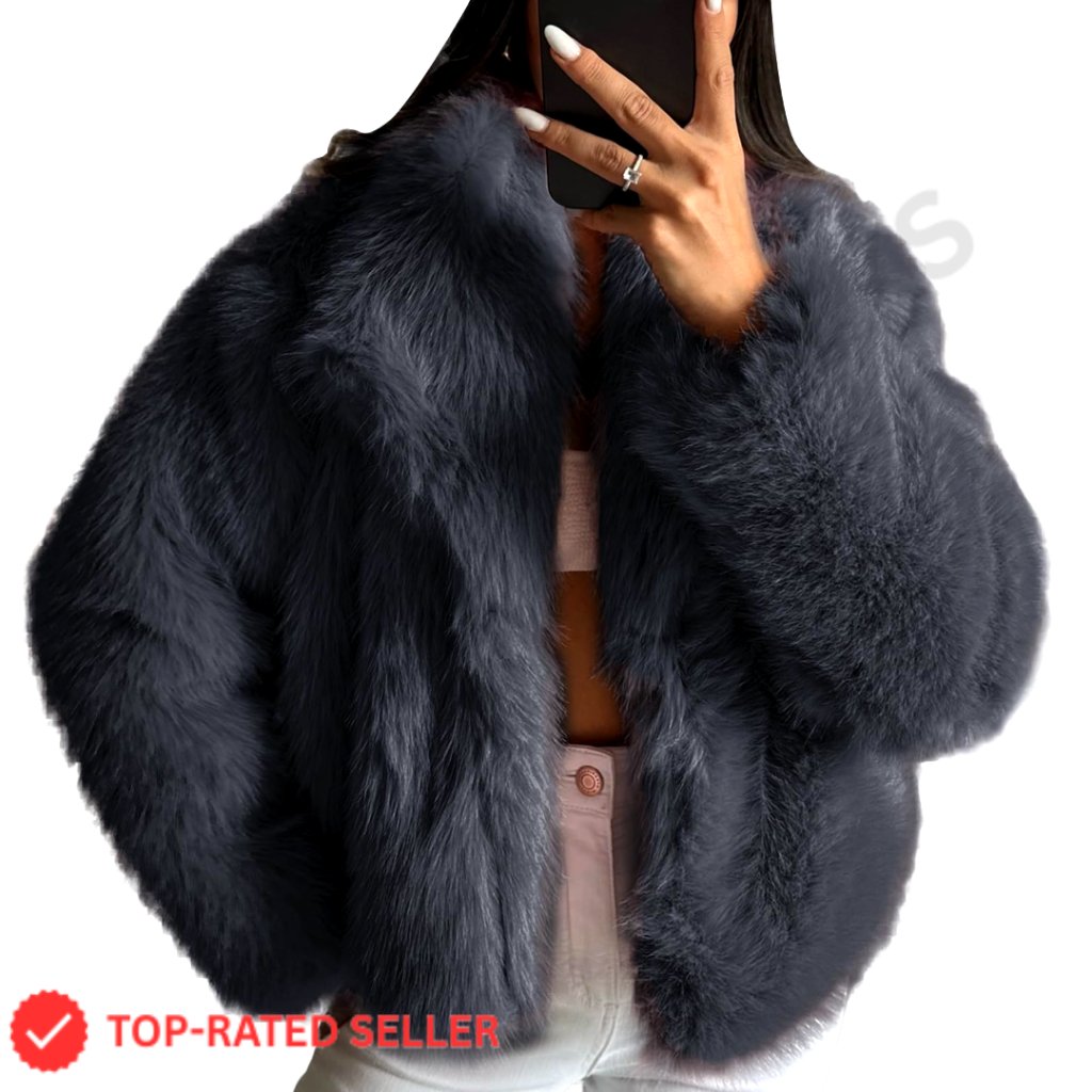 Faux Fur Jacket Cropped Oversized Chic Winter Coat Fluffy Lapel Button Down